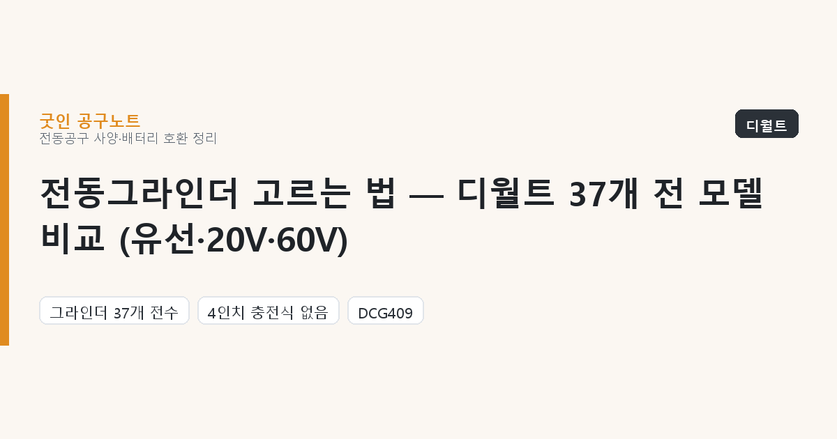 전동그라인더 고르는 법 — 디월트 37개 전 모델 비교 (유선·20V·60V)