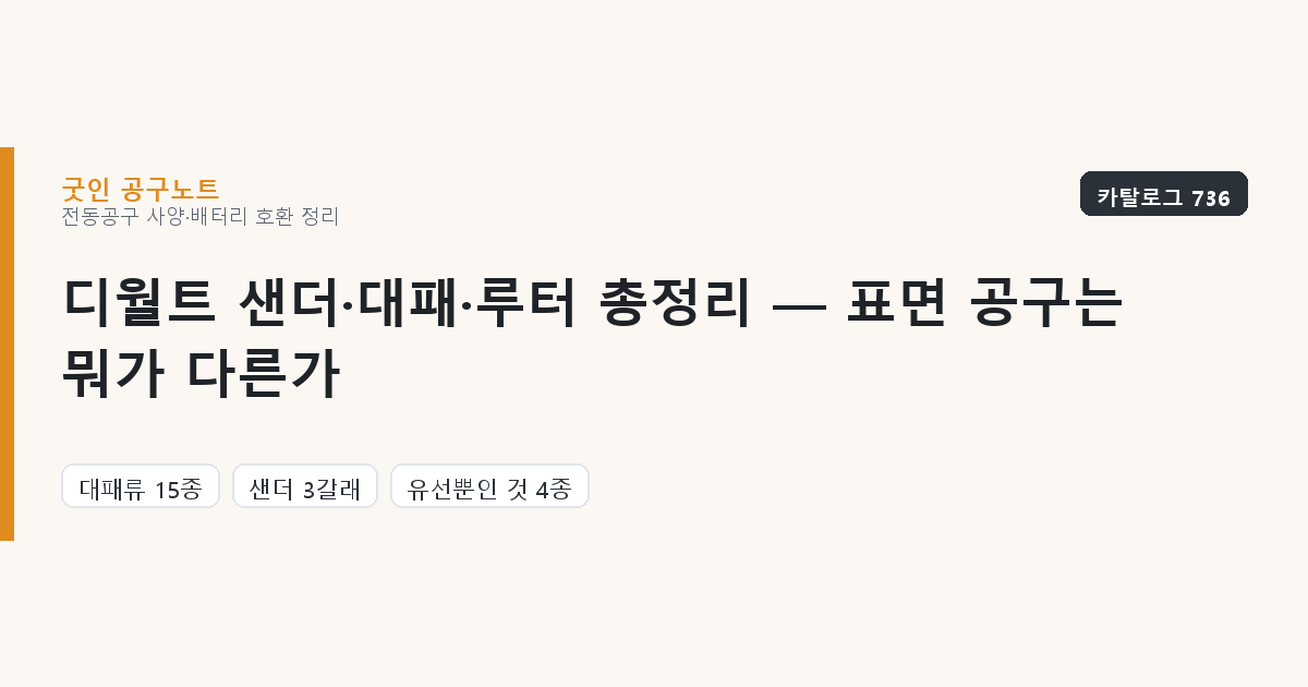디월트 샌더·대패·루터 총정리 — 표면을 다듬는 공구는 무엇이 다른가